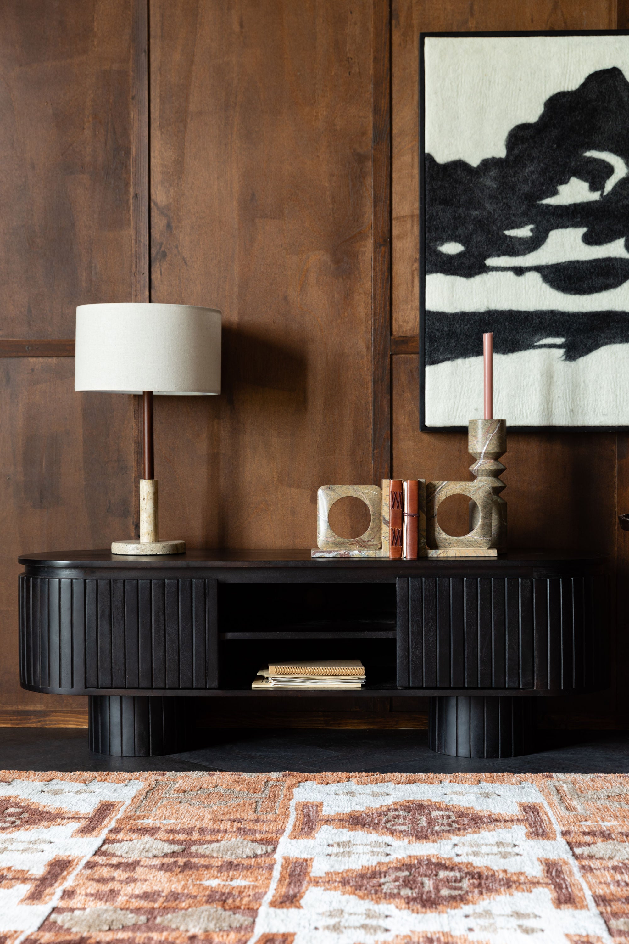 Dutchbone Kenji Slatted Black Wood Oval TV Unit